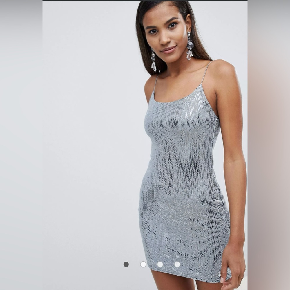 NYE sequin mini dress in silver